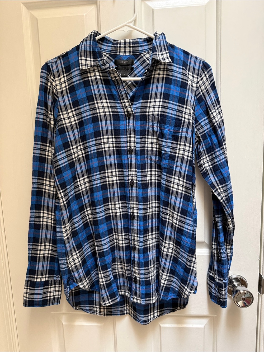 J. Crew womens Blue, Black & White Plaid Button-Down Shirt